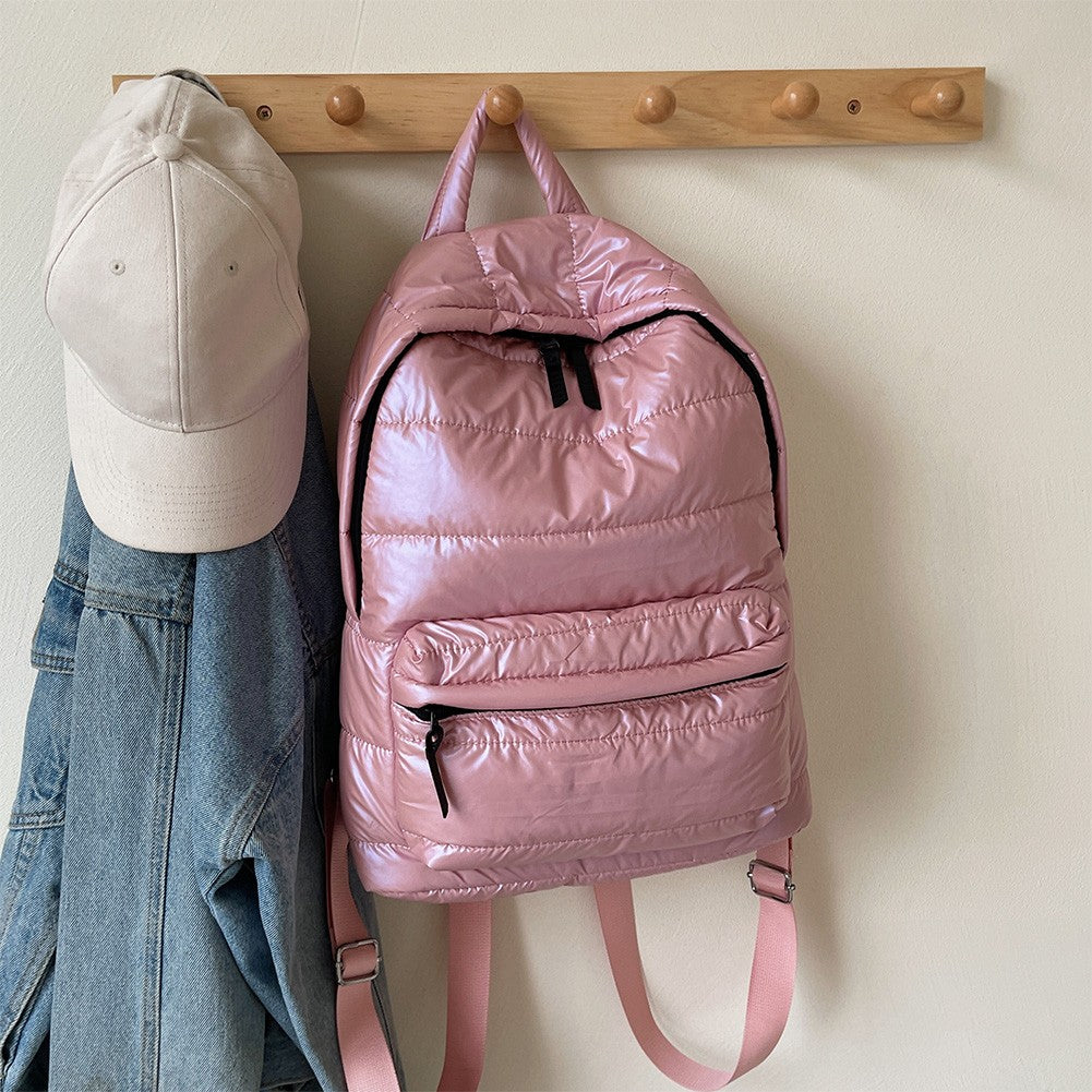 Mochila Escolar Acolchoada de Inverno para Estudantes com Grande Capacidade, Bolsa de Livros Casual de Cor Sólida com Alça Ajustável para Adolescentes
