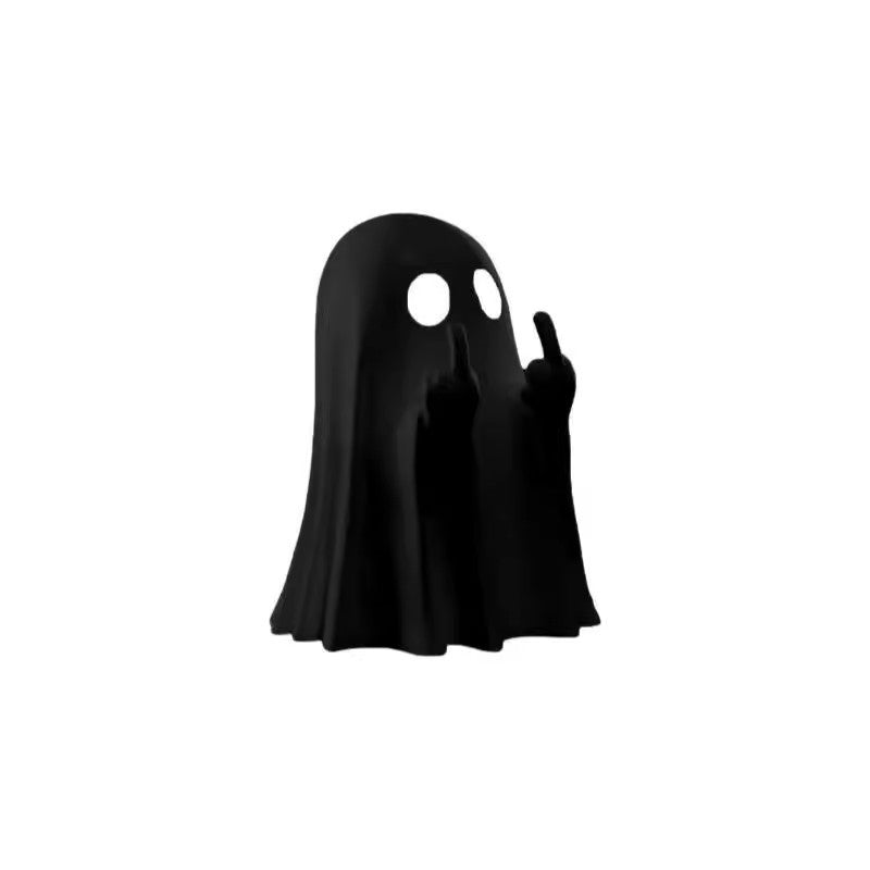 Cute Middle Finger Ghost Statue, Small Halloween Decor for Home, Centerpiece for Coffee Table, Adorable Horror Figure