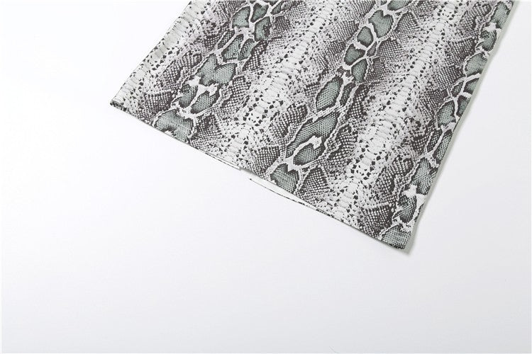 Weird Puss Sexy Snakeskin Maxi Dress Women Chest Hollow Metal Ring Turtleneck Peach Hip Hipster Street Stretch Skinny Bodycon