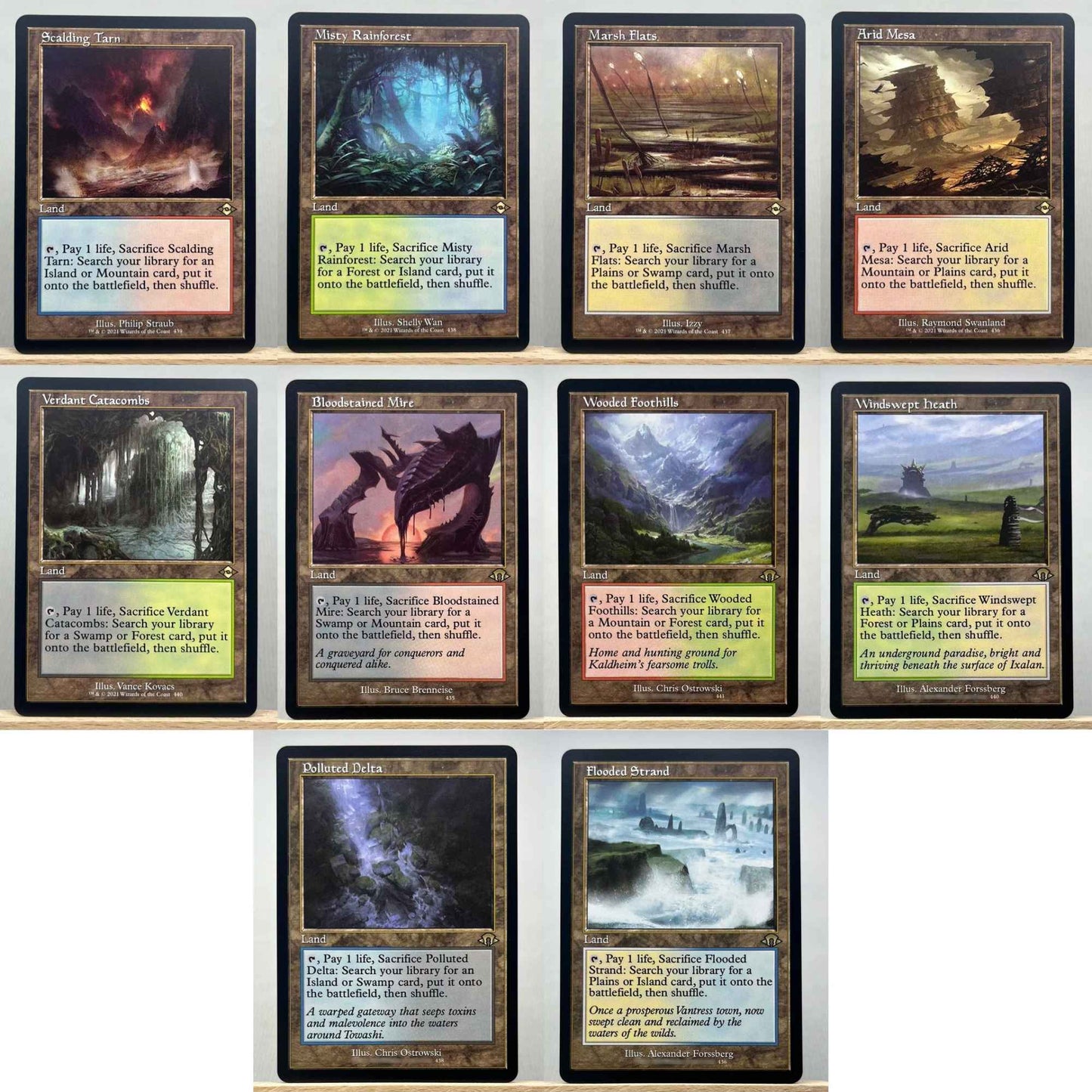 MH3 MH2 HOLO10-03 TCG Cartas Mágicas para Proxy de Jogo Caseiro terreno de busca Marsh Flats a Arid Mesa Misty Rainforest gathering