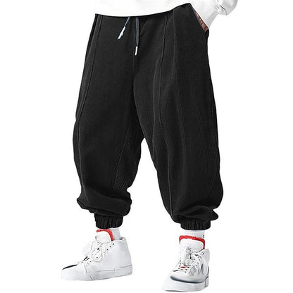 Calça Masculina de Cordão Casual Solta para Outono - Estilo Hip-Hop de Luxo e Moda em Veludo Cotelê Premium - Calça da Moda com Punho