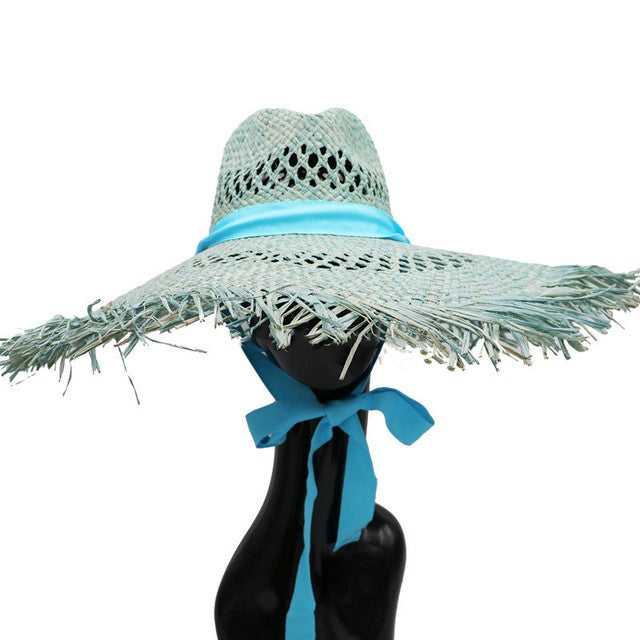 Straw hat women summer Large eaves beach vacation photo sunscreen straw hat personality European style foldable beach hat