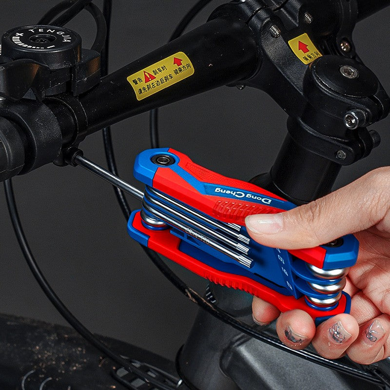 Conjunto de Chaves Allen Dobráveis 8 em 1 CR-V Métricas com Ponta Esférica, Ferramenta de Chave Torx Portátil, Kit de Chave Estrela Portátil