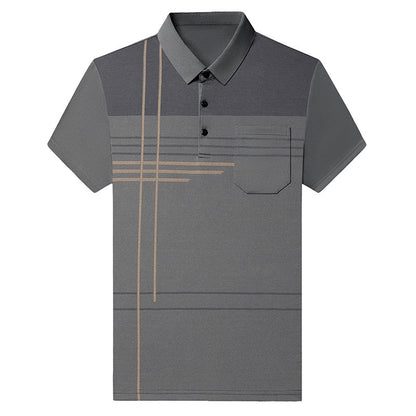 Summer New Men's Color Blocking Polo Shirt Pocket Button Up T-shirt Casual Slim Fit Comfortable Short Sleeved Breathable Top