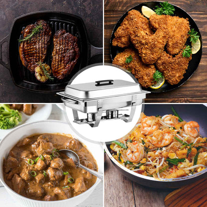 2 Packs Chafing Dish Buffet Set Stainless Steel 2 Grid8 Qt. Foldable Rectangular Warmer 2 Half Size Food Pans for Parties Even