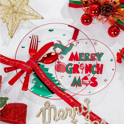 210 Peças Pratos Plásticos Transparentes Monstro Verde Conjunto Descartável de Louça de Natal Inclui 30 Pratos de Jantar, 30 Pratos de Sobremesa, 30 Garfos