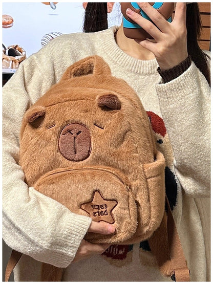 Bolsa Escolar Capivara Pelúcia Mochila Capivara Bolsa de Pelo Casual Versátil Mochila Escolar de Grande Capacidade 2025