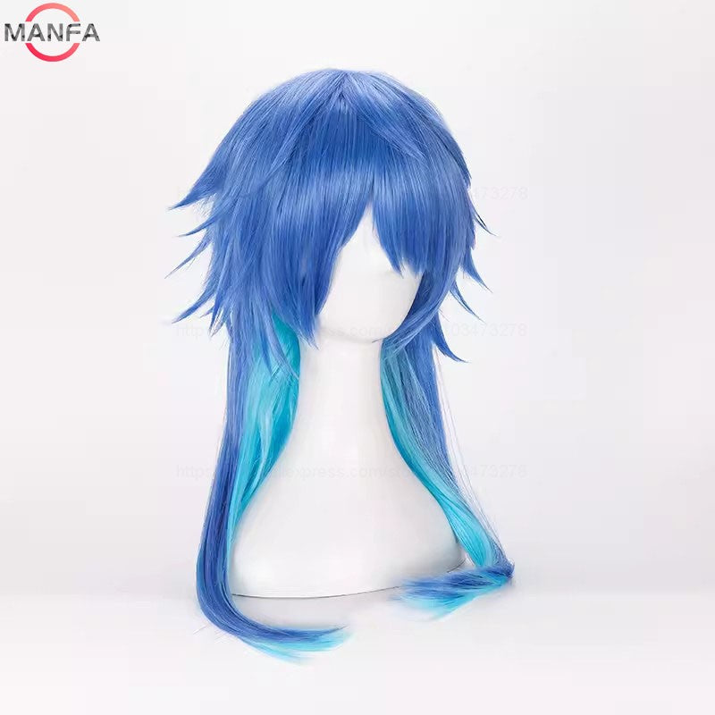 Peruca Cosplay Dramatical Murder DMMD Seragaki Aoba Gradiente Azul Resistente ao Calor Sintética + Touca de Peruca