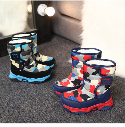 2025 Winter Children Shoes Plush Waterproof Fabric Non-Slip Girl Shoes Rubber Sole Snow Boots Fashion Warm Outdoor Boots