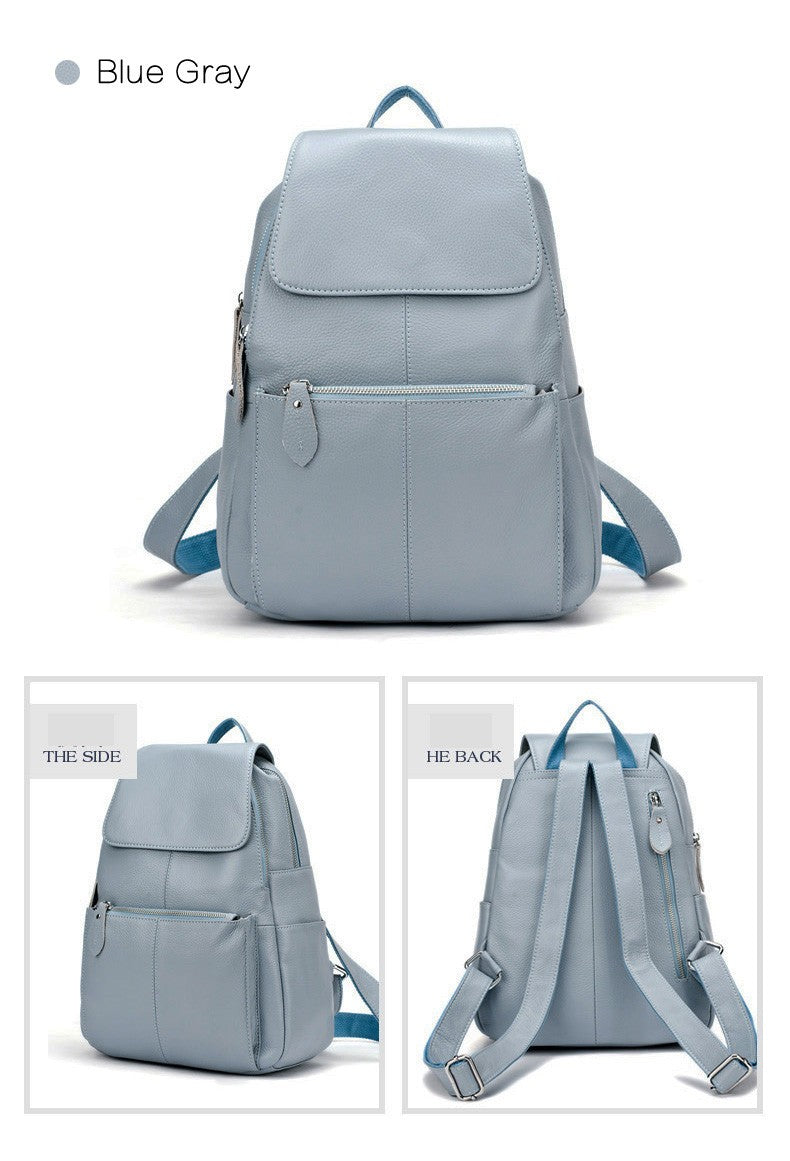 Zency Mochila Feminina Elegante Preta Branca Couro Genuíno Qualidade A++ Antifurto Grande Capacidade Mochila de Viagem Designer