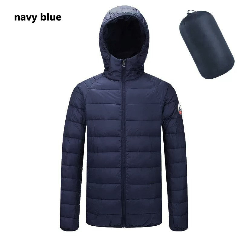 Hot Sales Europe Men Women Long sleeves Embroidery logo Zipper Front Going Out Light Thin Hooded Down Jacket Warm And Windproof