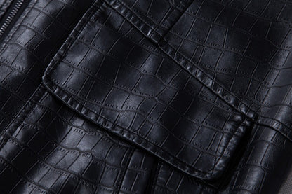 New Fashion Men's Spring Autumn Lapel Casual Pu Leather Loose Motorcycle Jacket