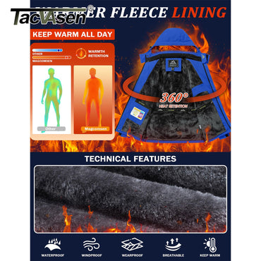 TACVASEN Winter Heavyweight Fleece Lined Parka Waterproof Men Ski Snowboard Jackets Windproof Removable Hoodie Coats Windbreaker