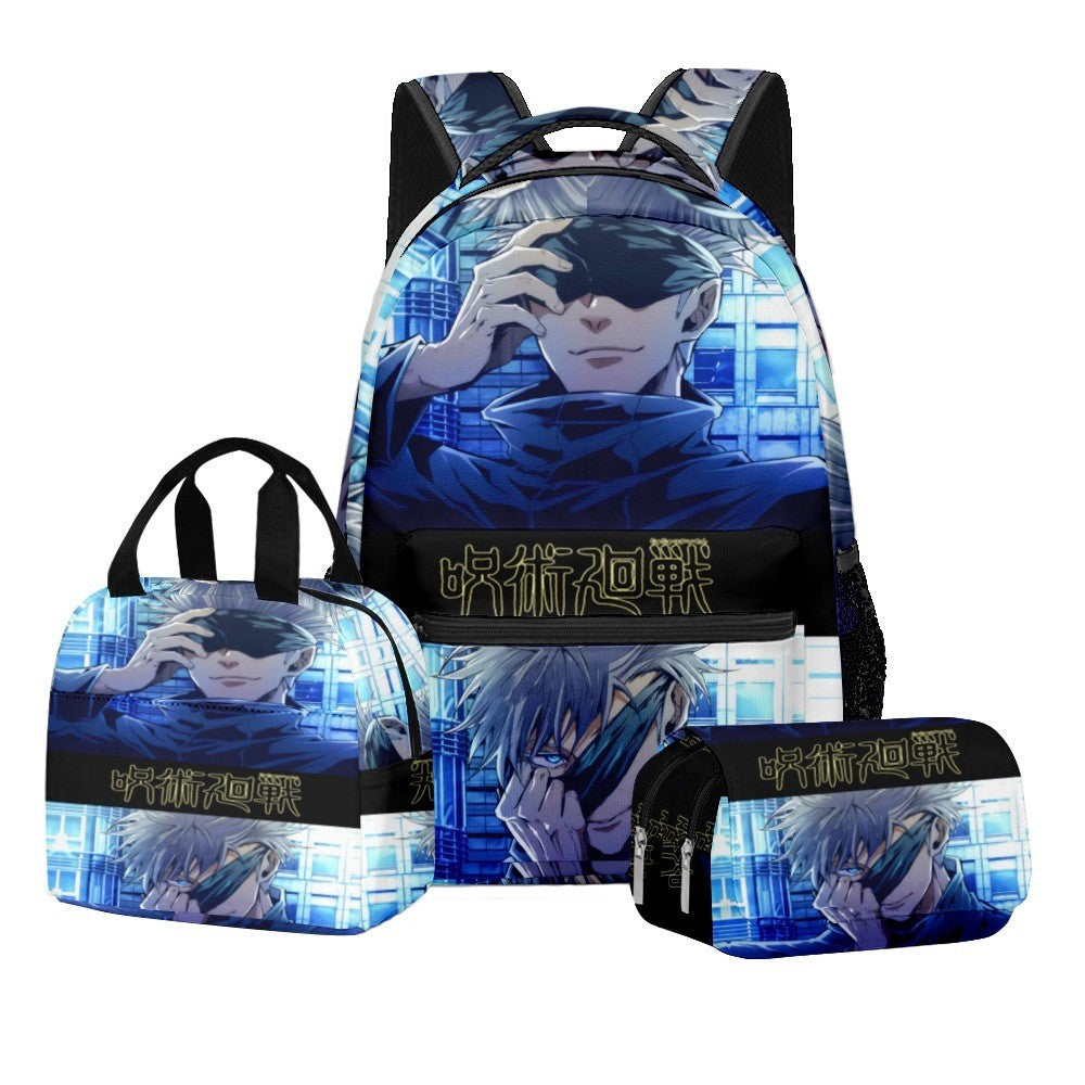 Anime Estampa Digital Jujutsu Kaisen Conjunto Escolar Mochila Grande Capacidade Lancheira Estojo de Lápis 2 Camadas 3 Peças Presente para Menino