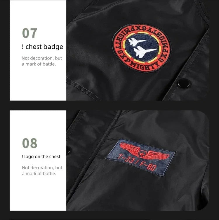 Unisex Winter Thicken Warm Bomber Jacket Air Force Style Flight Parkas Coat with Cotton Embroidery Casual Outwear for Men