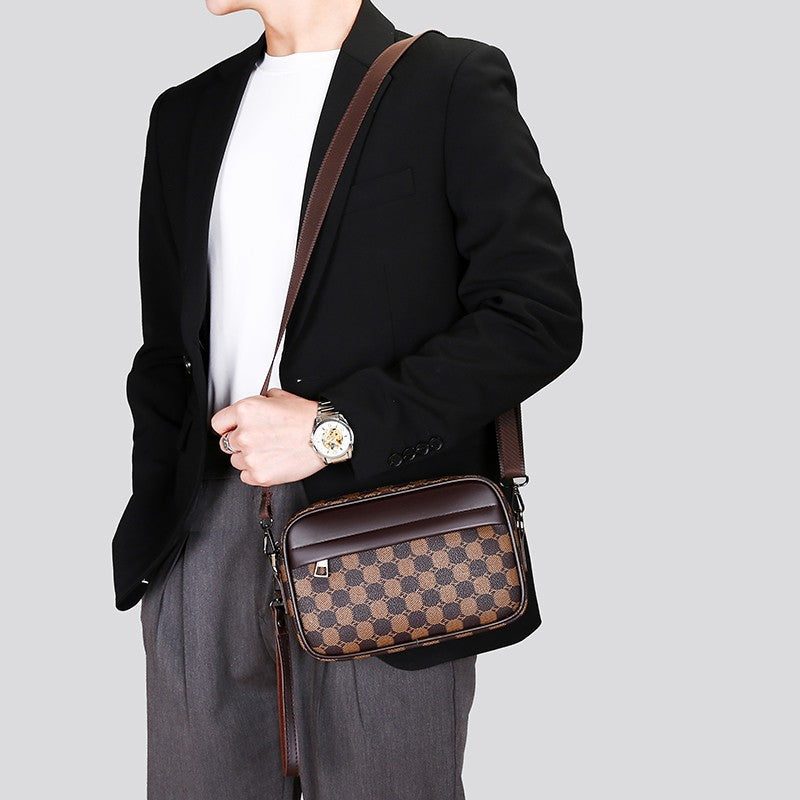 Fashion Business Shoulder Bag PU Leather Men Clutch Bag Wide Strap Crossbody Bag Designer Casual Male Messenger Pack Phone Purse