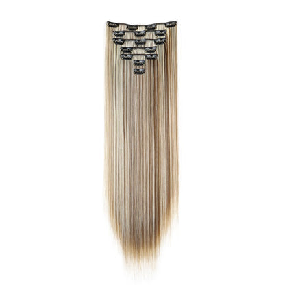 Extensão de cabelo liso longo sintético de 24 polegadas 7pçs/conjunto 16 clipes Penteado Preto Loiro Peruca para mulheres 2026