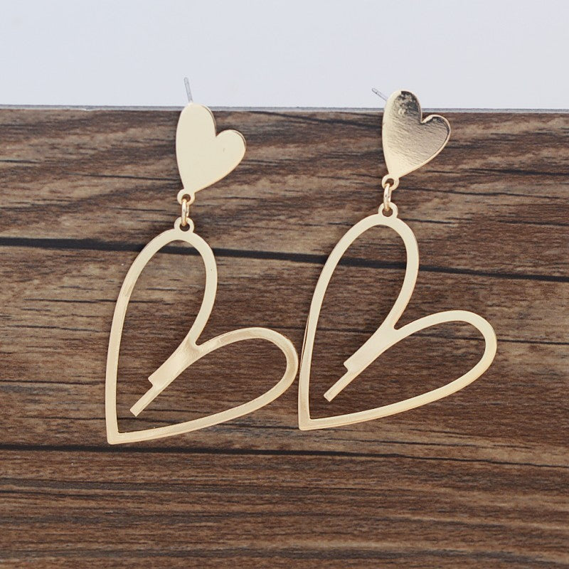 2024 Novas Brincos Pendentes de Coração Femininos da Moda Brincos de Coração de Amor de Camada Dupla Lindos Brincos Bohemianos