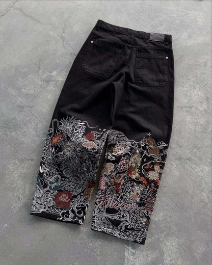 Loose Straight Wide-leg Pants Men Harajuku High Street Hip-hop Y2K New Retro Striped Fashion Casual Oversized Washed Jeans Women