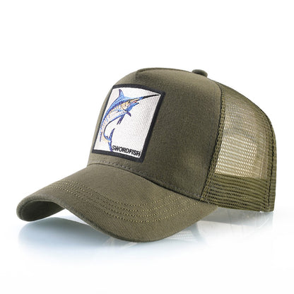 Breathable Mesh Baseball Caps Men Women Outdoor Causal Beach Visor Hats Fashion Snapback Trucker Cap With Swordfish Patch Bones