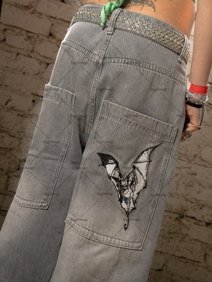 Retro Street Harajuku Hip-hop Oversized Wash High-waisted Jeans Men Y2K Casual Rock Fashion Loose Straight Wide-leg Pants Women