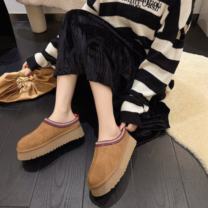 Snow Boots for Women 2024 Winter New Cashmere Warm Platform Without Heel-covered Hair Half Slipper Cotton Shoes for Women Q426