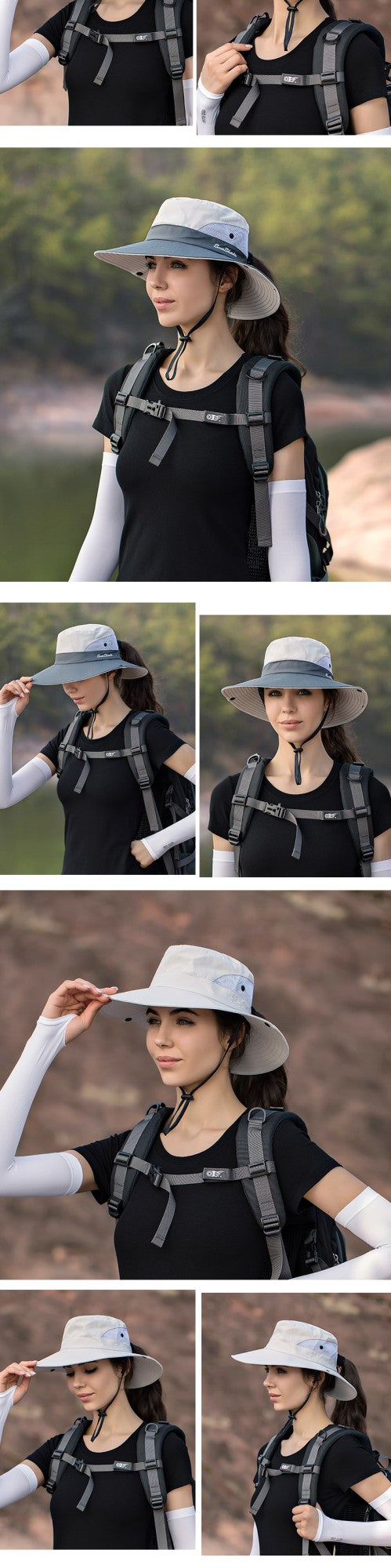 Women Ponytail Fisherman Hat Waterproof Sun Cap Pure Color Outdoor Travel Fishing Climbing Hiking Large Brim Bucket Hat undefine