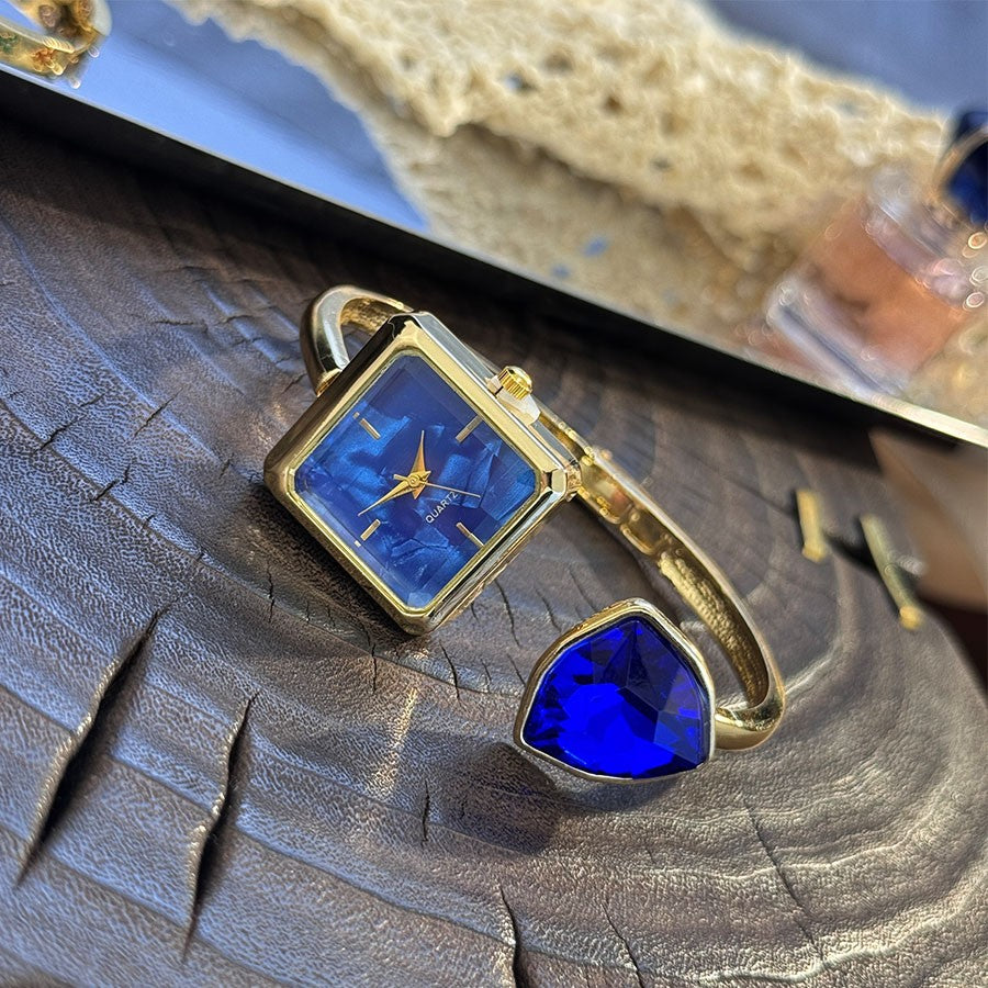New Ladies Open Bracelet Watch Assorted Shaped Diamond Color Gemstone High-End Quartz Wristwatch Lazy Person's Stylish Timepiece
