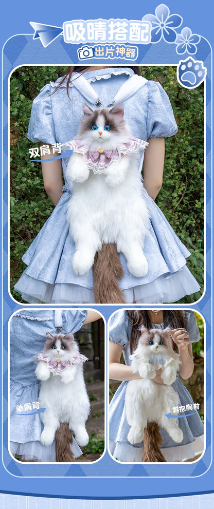 Mochila de Gato de Pelúcia Super Realista Bolsa de Compras para Viagem Bolsa Escolar de Gato de Desenho Animado Bonito Bolsa de Pelúcia Presente para Meninas