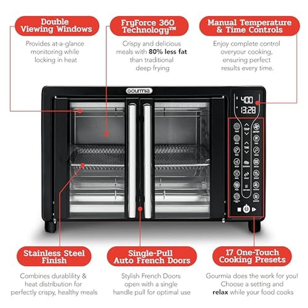 Fritadeira de Ar Elétrica 17-em-1 Forno Combo 1700W Porta Francesa Panela Digital Eletrodoméstico Gourmet