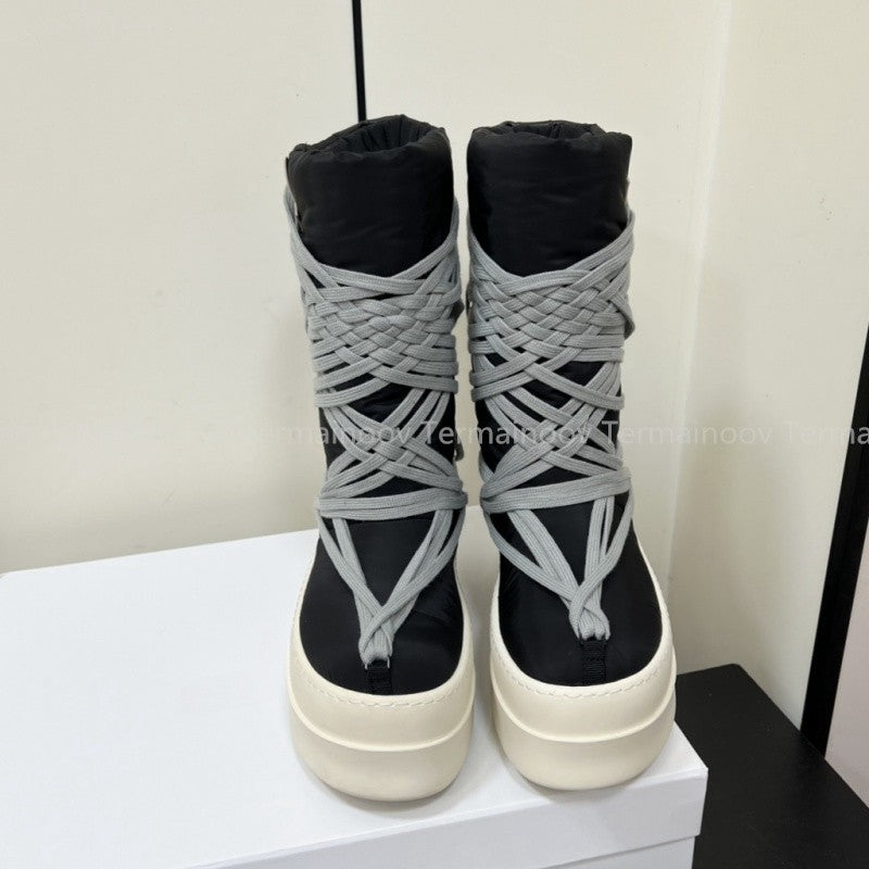 2025 New Men Boots Top Quality Platform Lace Up Winter Boot Size 35-46  Designer Fashion Women Knee High  Platform Boots
