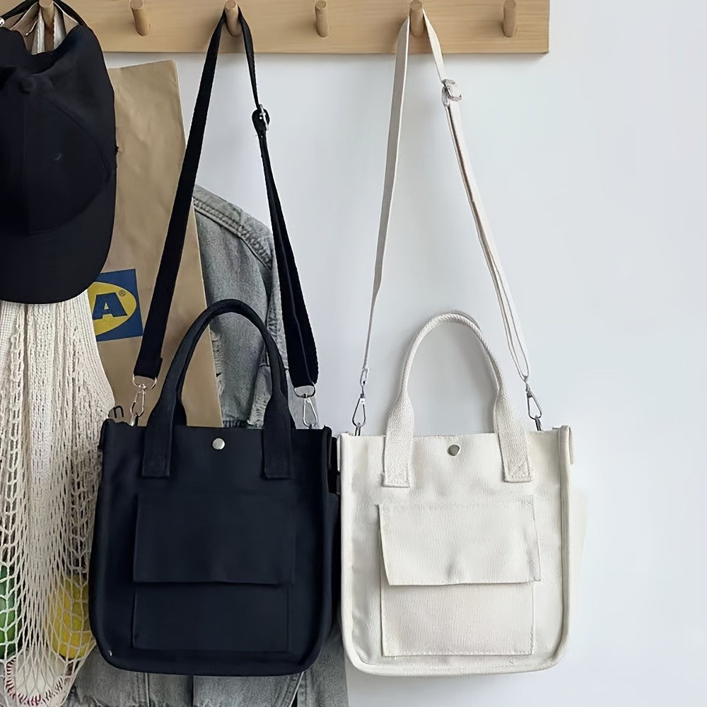 Small Canvas Tote Bag with Pockets Crossbody Bags for Women Cute Shoulder Purse Handbags Lunch Bag for Office Work