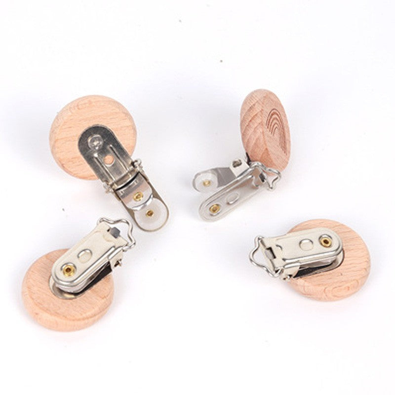 5 Piece wooden rainbow bear flower cart heart shaped bird elephant round star Clip Free DIY Baby Natural pacifier Chain Gift
