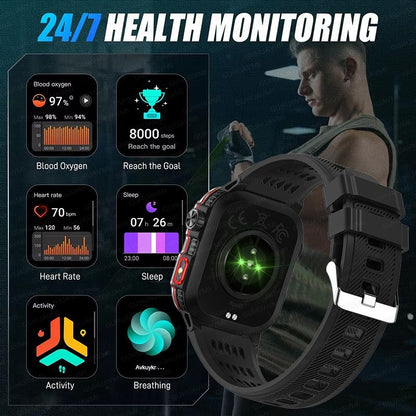 Novo relógio inteligente masculino para ambientes externos de 2,01 polegadas, à prova d'água 3ATM, bateria de 600mAh, bússola, lanterna LED, chamada Bluetooth, Smartwatch para Xiaomi