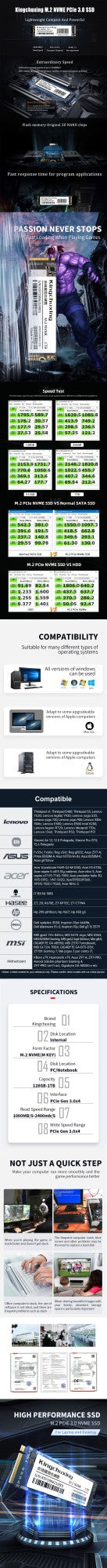 Kingchuxing SSD M2 512GB NVME SSD 1TB 128GB 256GB ssd M.2 2280 PCIe Disco Rígido Unidade de Estado Sólido Interna para Laptop