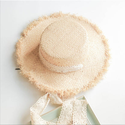 Chapéu de Palha de Ráfia Feminino, Chapéus de Sol de Verão, Fita da Moda para Meninas, 52cm, Infantil, Aba Larga, Proteção UV, Chapéus de Praia para Mulheres