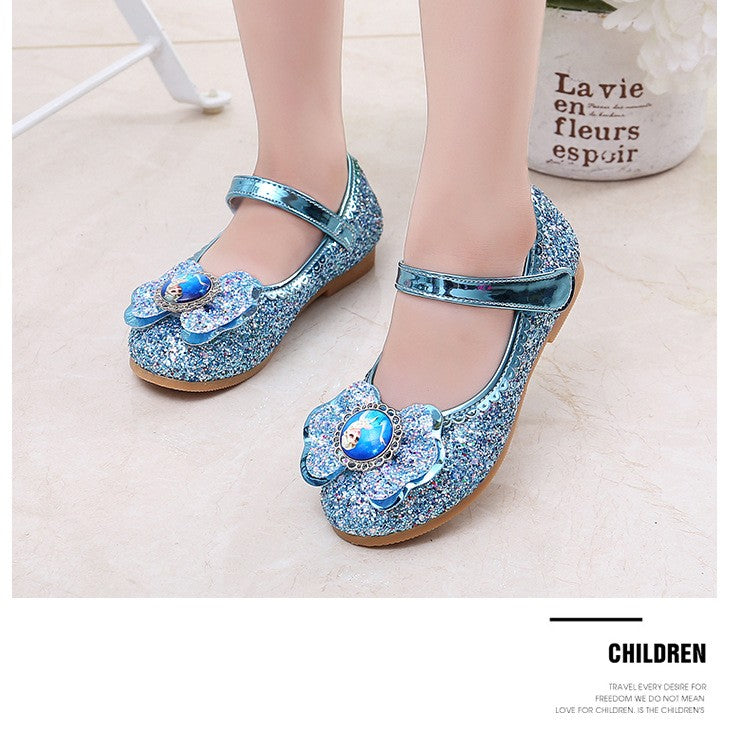 Disney Frozen Princess Elsa Cartoon Soft Sole Sandals Baby Girl Princess Shoes Crystal Shoes Children Flat Girl Leather Shoes