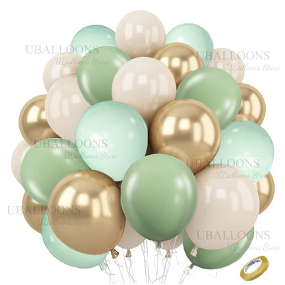 40Pcs White Sand Latex Balloons 10Inch Boho Sand White Metal Chrome Gold Balloons for Birthday Wedding Baby Shower Party Decor