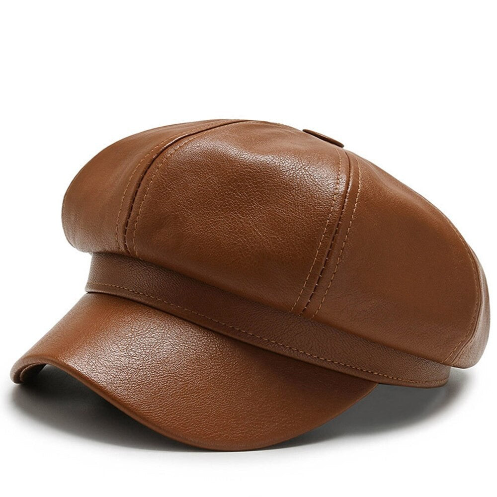 Chapéu Octagonal de Couro para Outono e Inverno Estilo Britânico Retrô Casual Boina Feminina Fofa da Moda Versátil