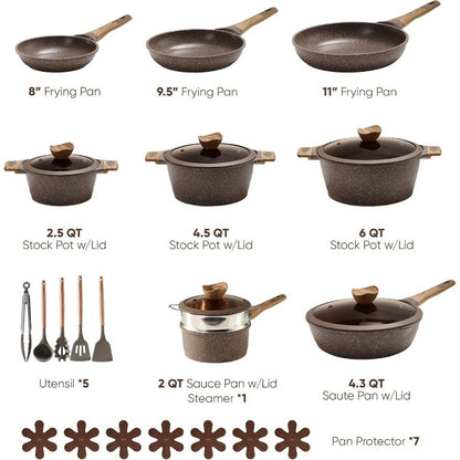 26PCS Pots and Pans Set Non Stick, Cookware Set Pots and Pans Induction Cook Ware, Nonstick Kitchen Cooking, PFOA Free