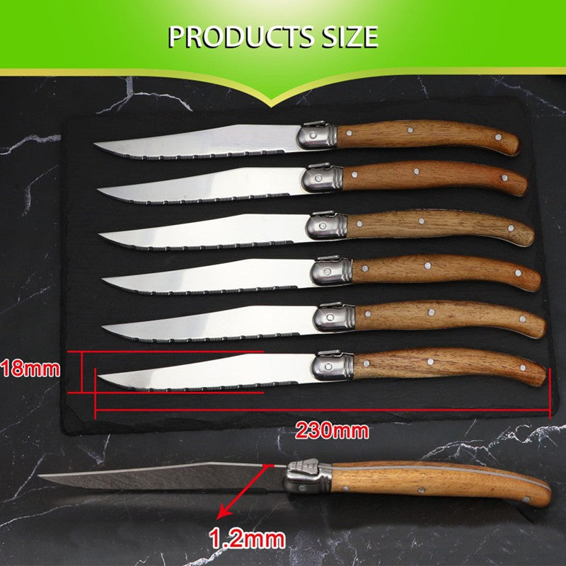 Wood Handle Laguiole Steak Knives Set Sharp Serrated Blade Dinner Knife Cutlery Stainless Steel Table Knives Kitchen 6/8/12pcs