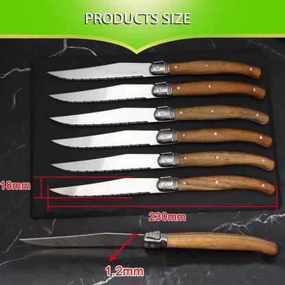 Wood Handle Laguiole Steak Knives Set Sharp Serrated Blade Dinner Knife Cutlery Stainless Steel Table Knives Kitchen 6/8/12pcs