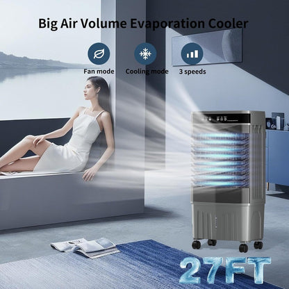 Ar-Condicionado Evaporativo Portátil 3 em 1 Swamp Cooler de 8,2 Gal com Controle Remoto, 3 Velocidades, Timer de 12H e 6 Bolsas de Gelo