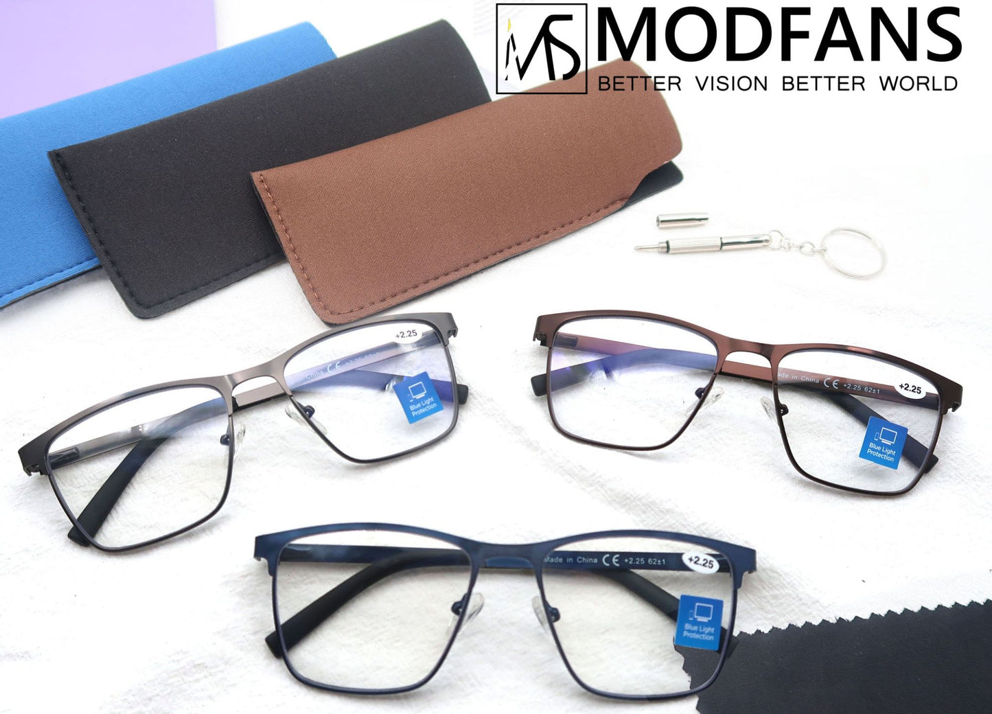 Óculos de Leitura Modfans Luz Azul para Homens Armação de Metal Leitores de Revista Lente para Presbiopia Lupa Dioptria +0.75~4.0