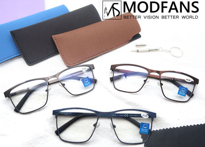 Óculos de Leitura Modfans Luz Azul para Homens Armação de Metal Leitores de Revista Lente para Presbiopia Lupa Dioptria +0.75~4.0