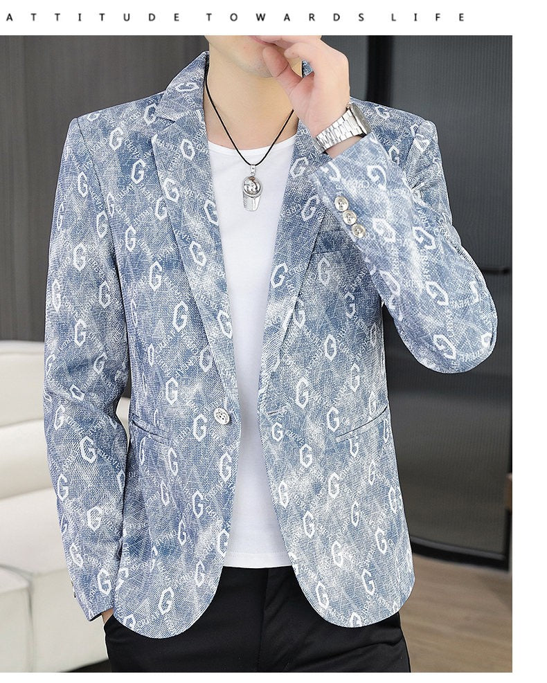 New Floral Pattern Autumn Winter Men's Suit Slim Fit Youth Formal Single Blazer Jacket