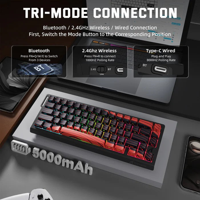 ATTACK SHARK X68PRO HE Wireless Keyboard,Magnetic Switch,With 0.01mm RT Accuracy,8KHz Polling Rate,0.125ms Latency,RGB Backlight