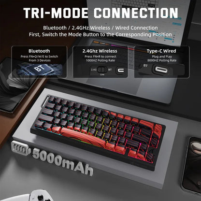 ATTACK SHARK X68PRO HE Wireless Keyboard,Magnetic Switch,With 0.01mm RT Accuracy,8KHz Polling Rate,0.125ms Latency,RGB Backlight