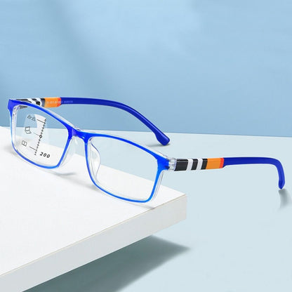Óculos de Leitura Multifocais Antiluz Azul Progressivos de Perto e Longe, Bloqueadores de Raios Azuis, Óculos Quadrados para Proteção Ocular Ultraleves