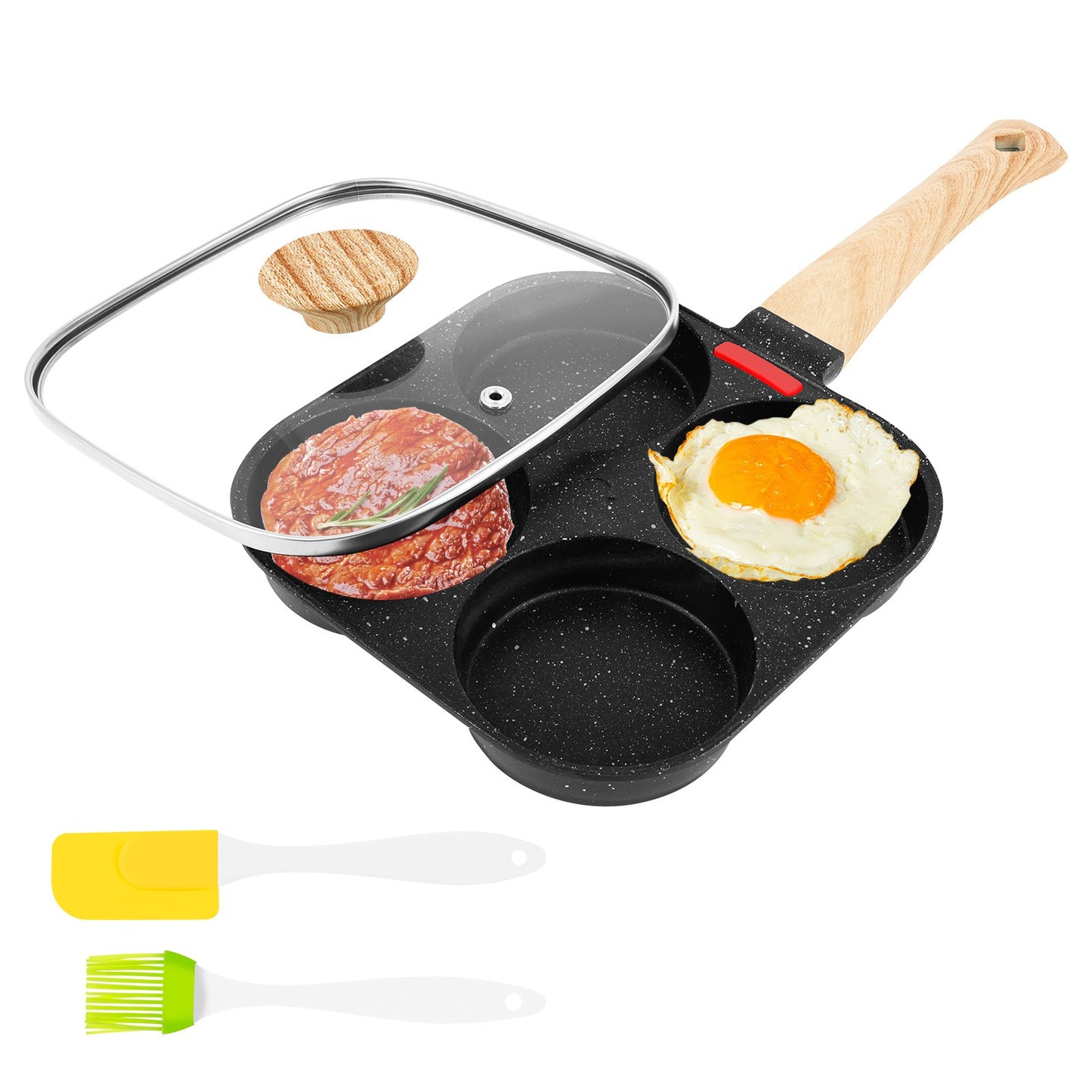 Frigideira Antiaderente para Fritar Ovos 4 Copos com Pincel de Óleo e Tampa, Frigideira de Omelete e Panqueca para Fogão a Gás e Indução